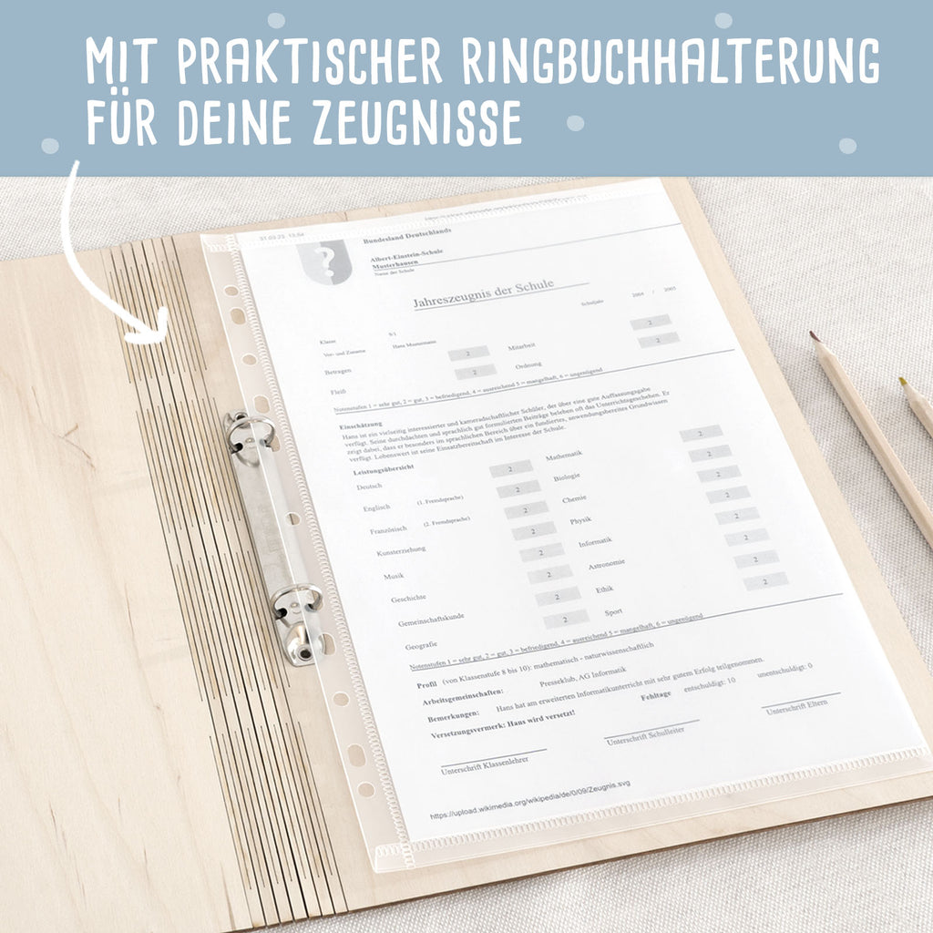 Zeugnismappe Holz Ringbuch "Rakete"