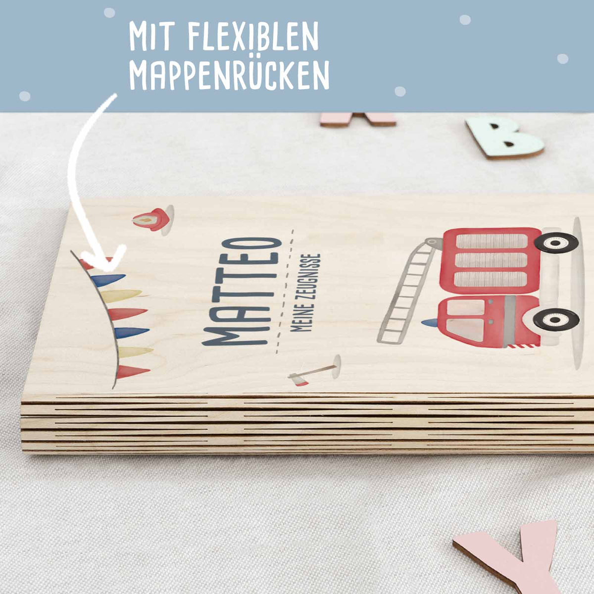 Zeugnismappe Holz Ringbuch "Feuerwehr"