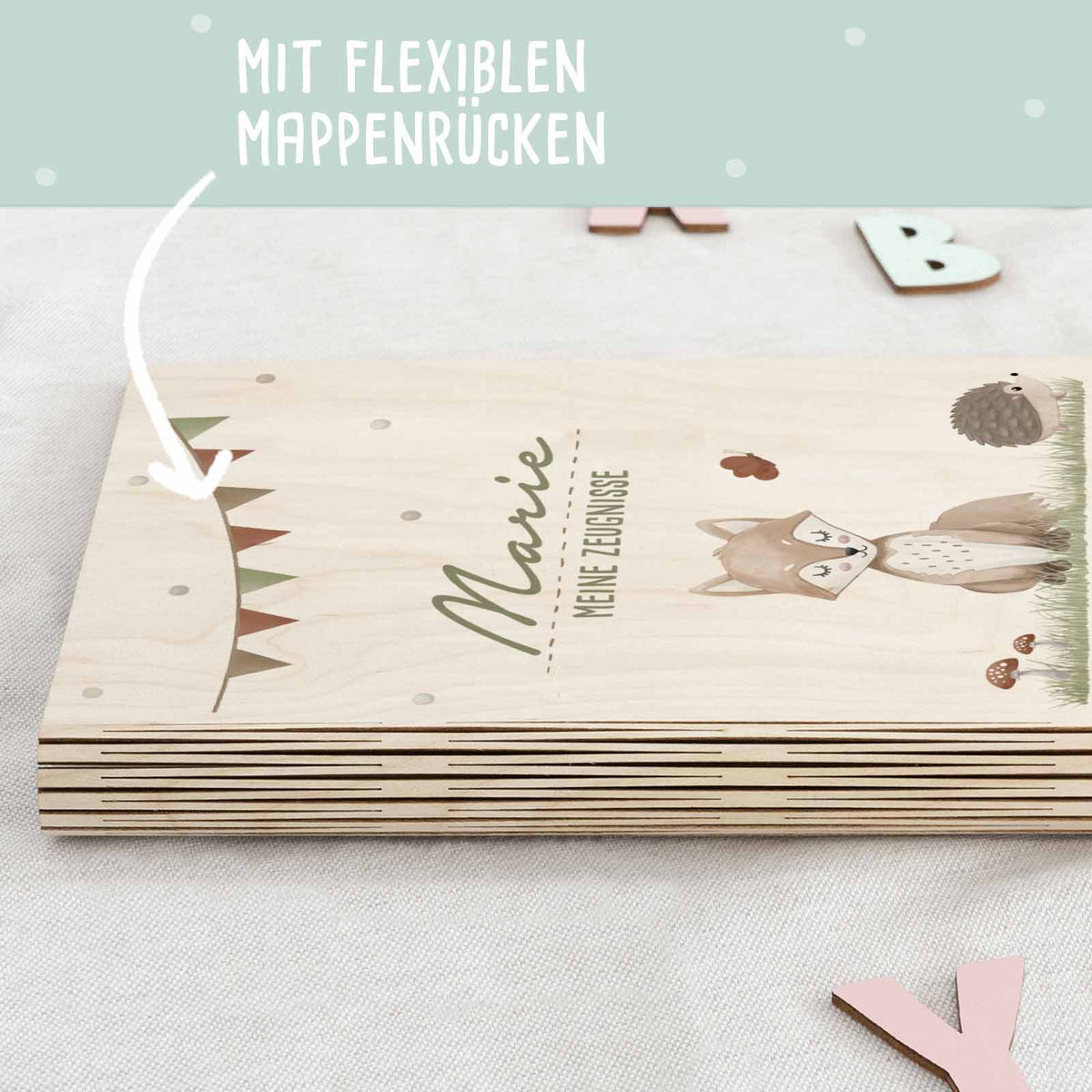 Zeugnismappe Holz Ringbuch "Fuchs"