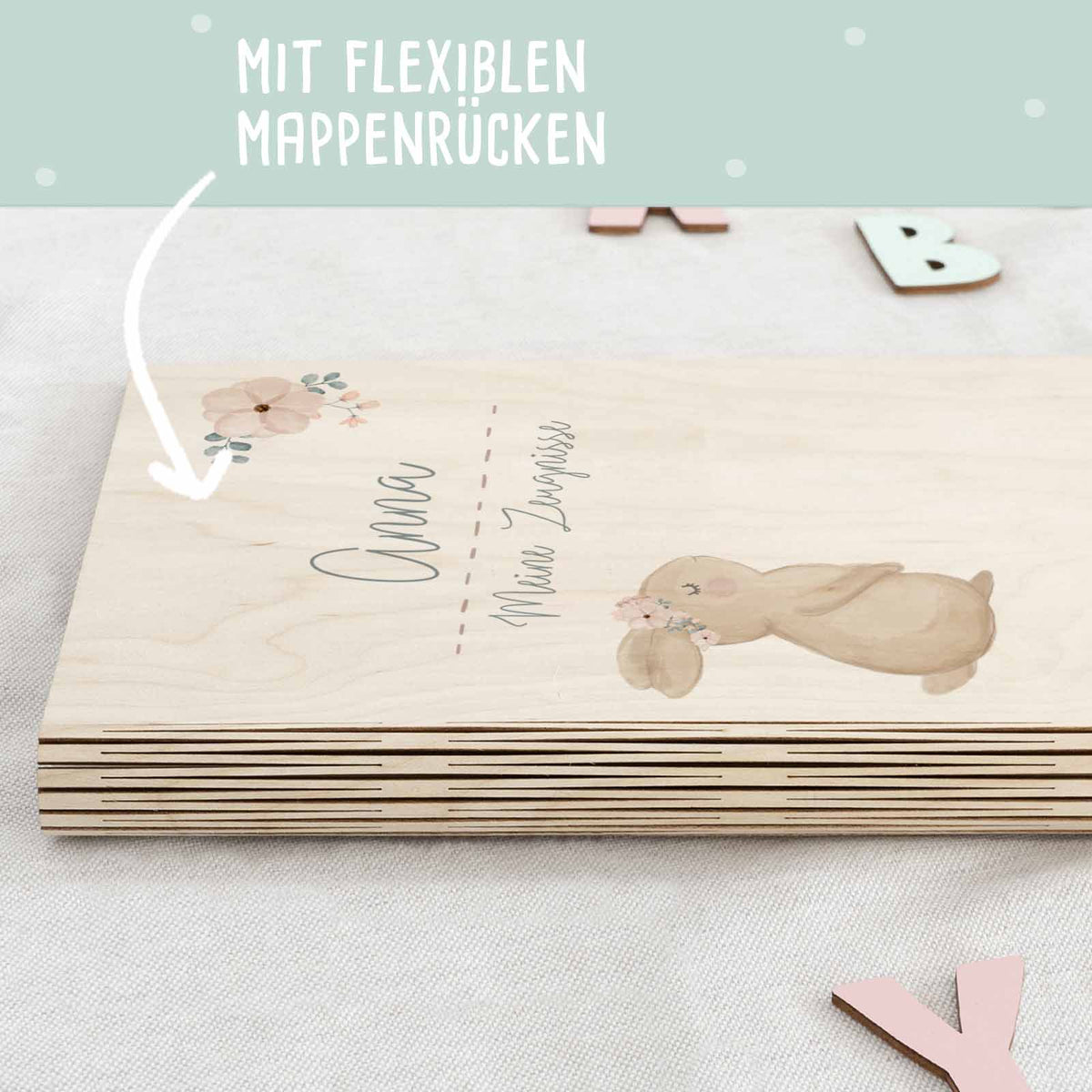 Zeugnismappe Holz Ringbuch "Hase"