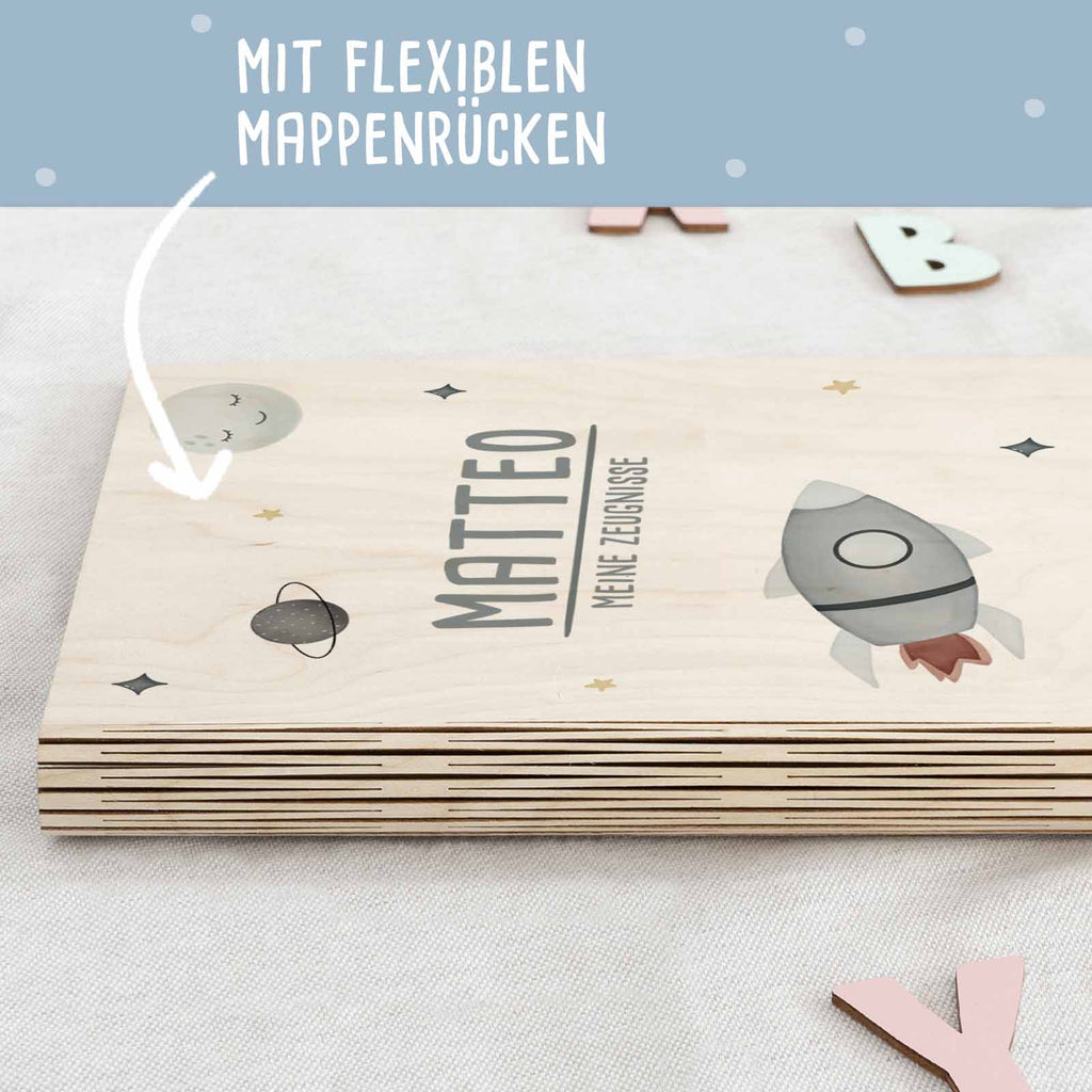 Zeugnismappe Holz Ringbuch "Rakete"