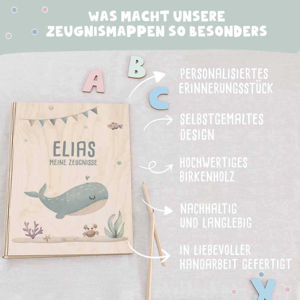 Einschulungs-Set Zeugnismappe und Stiftehalter "Wal"