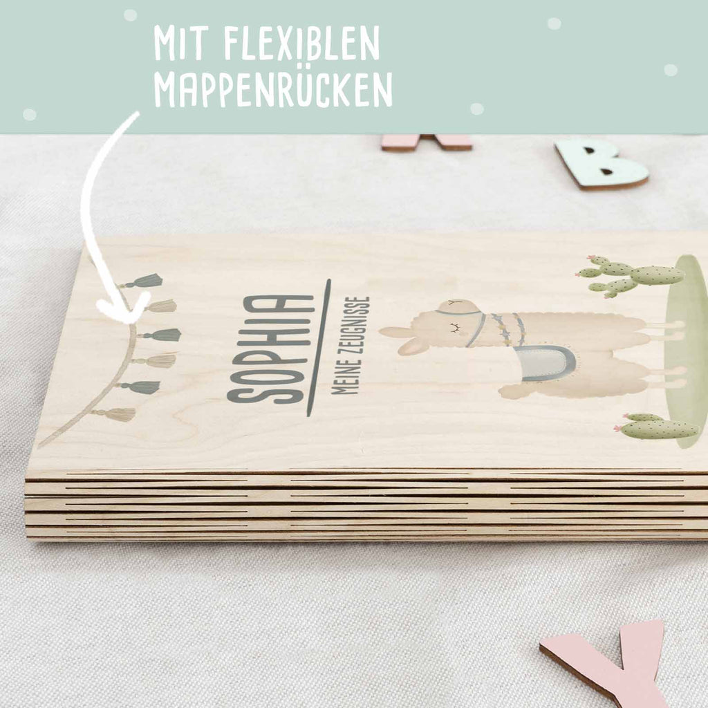 Zeugnismappe Holz Ringbuch "Lama"