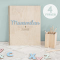 Zeugnismappe Holz Ringbuch mit 3D-Name "Stern oder Herz"