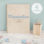 Zeugnismappe Holz Ringbuch mit 3D-Name "Stern oder Herz"
