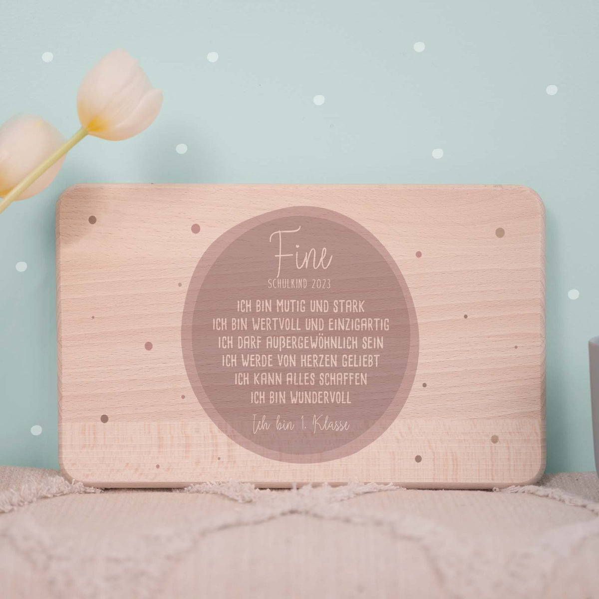 Frühstücksbrettchen "Affirmation rosa" Buche