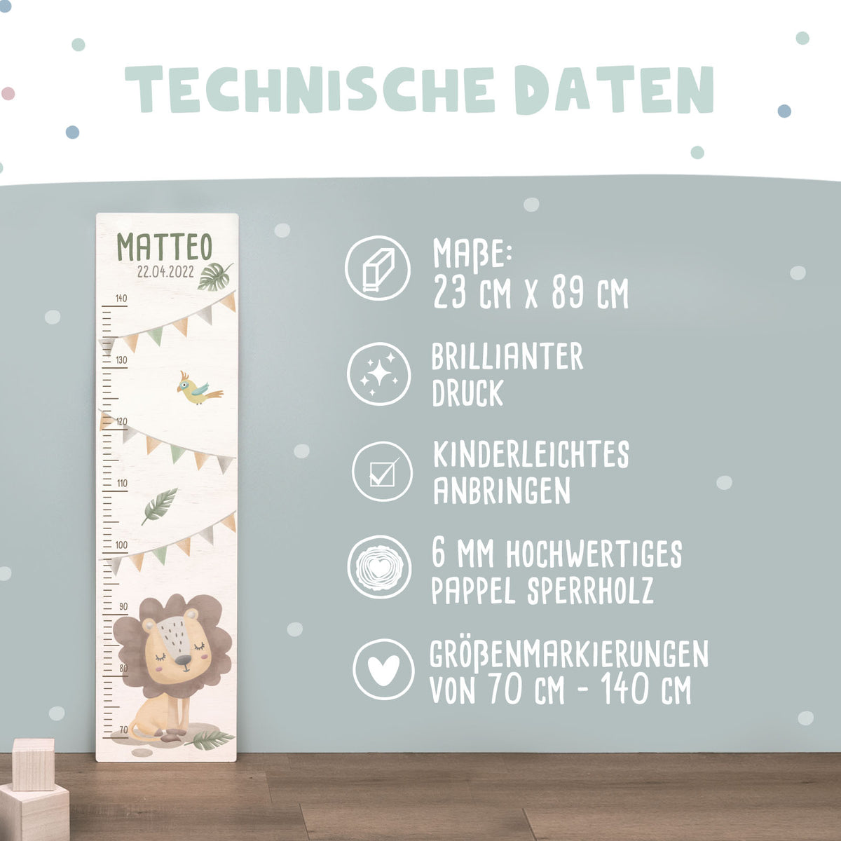 Bunte Messlatte für Kinder Löwe