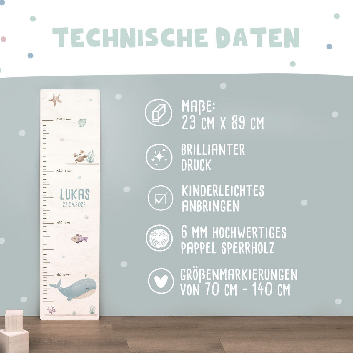 Bunte Messlatte für Kinder Wal