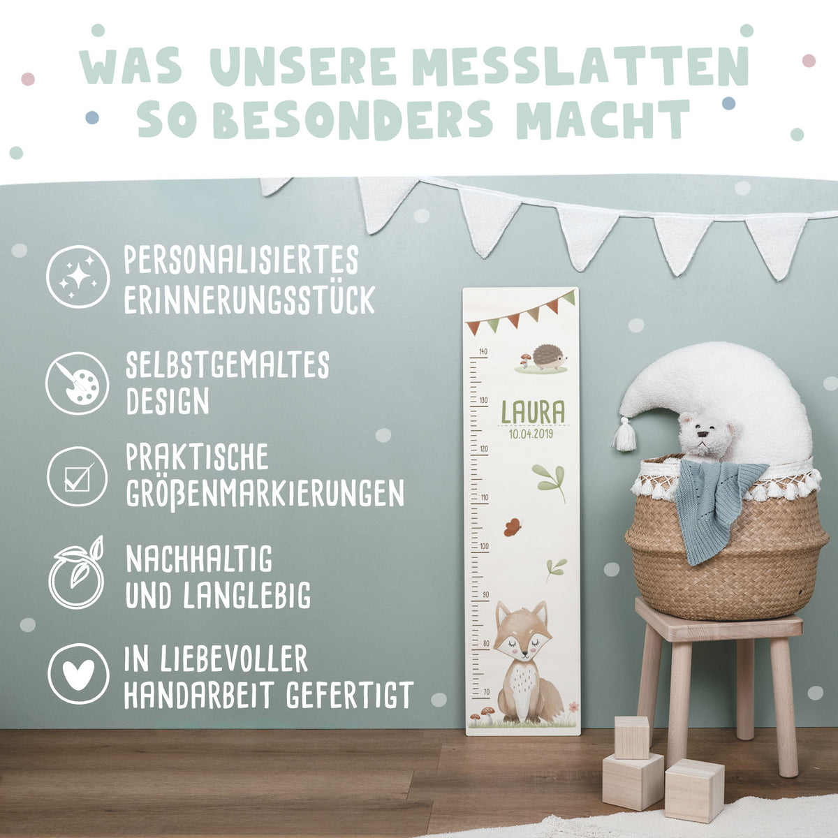 Bunte Messlatte für Kinder Fuchs