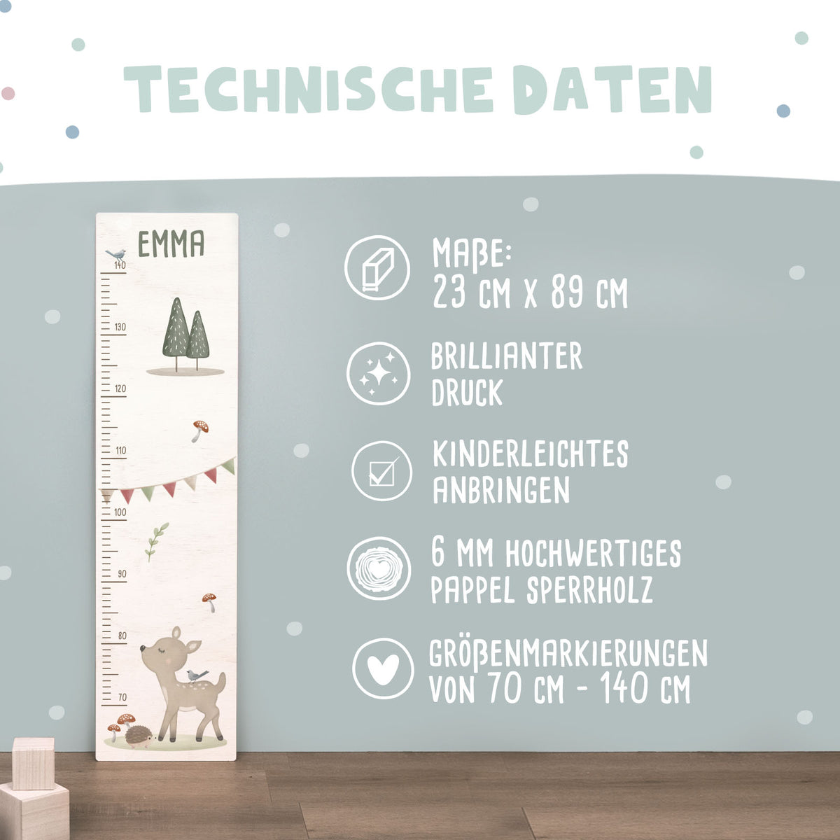 Bunte Messlatte für Kinder Reh