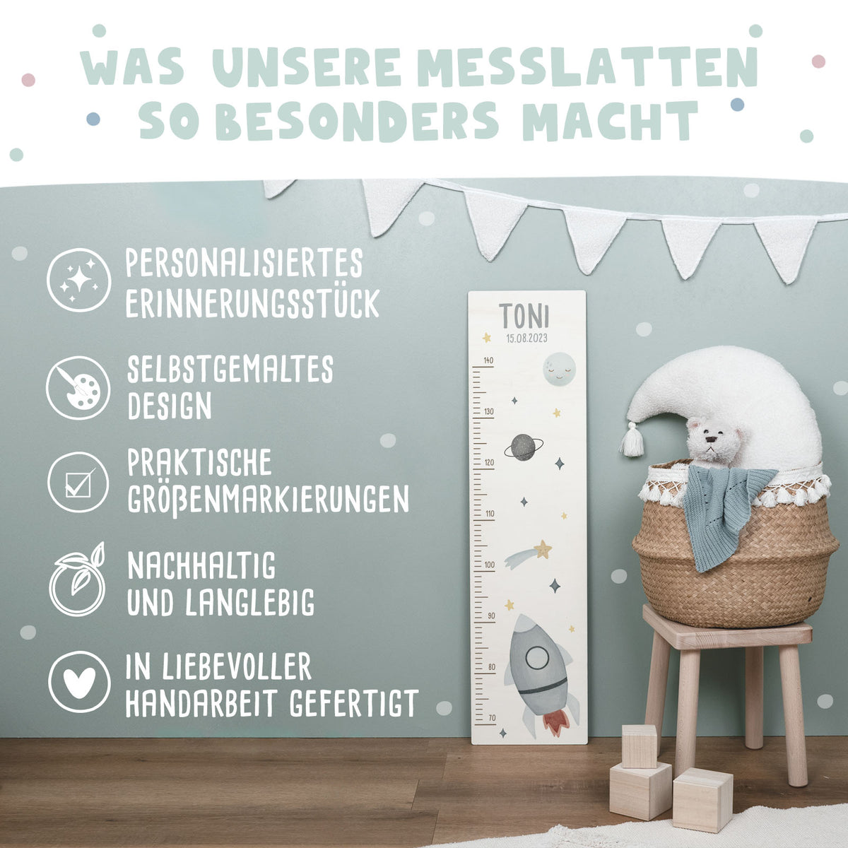 Bunte Messlatte für Kinder Rakete
