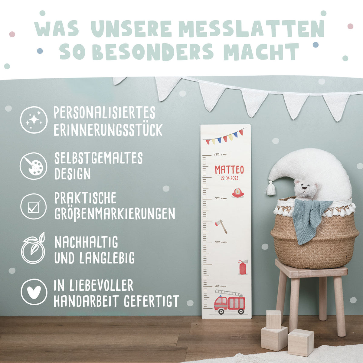 Bunte Messlatte für Kinder Feuerwehr