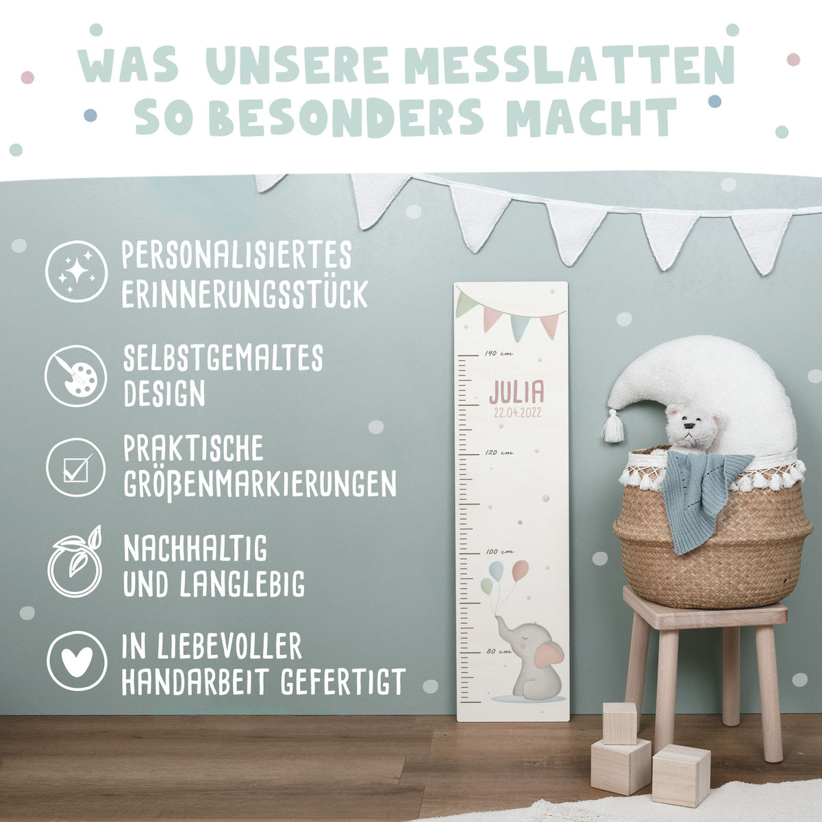 Bunte Messlatte für Kinder Elefant