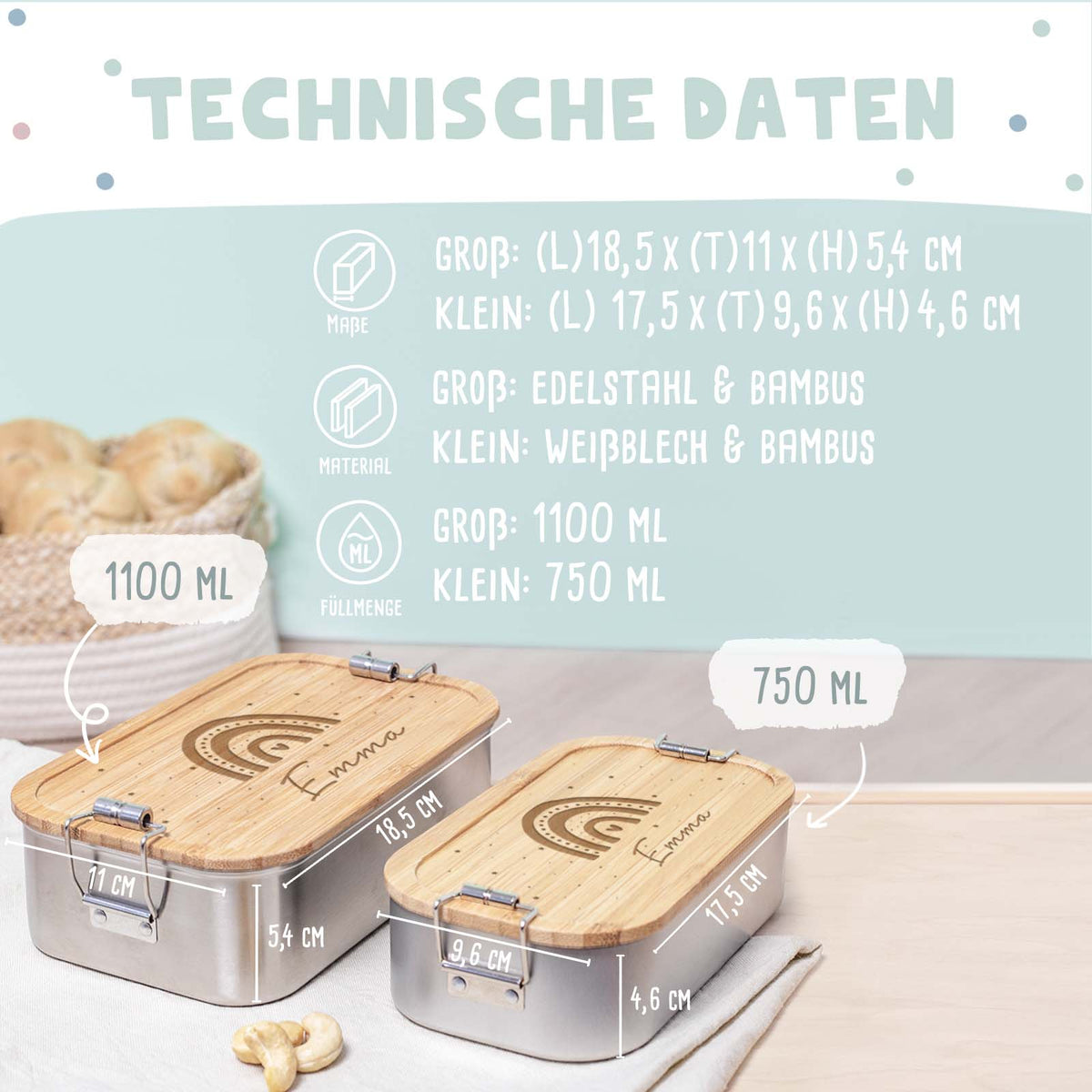 Lunchbox „Regenbogen“ personalisiert Gravur