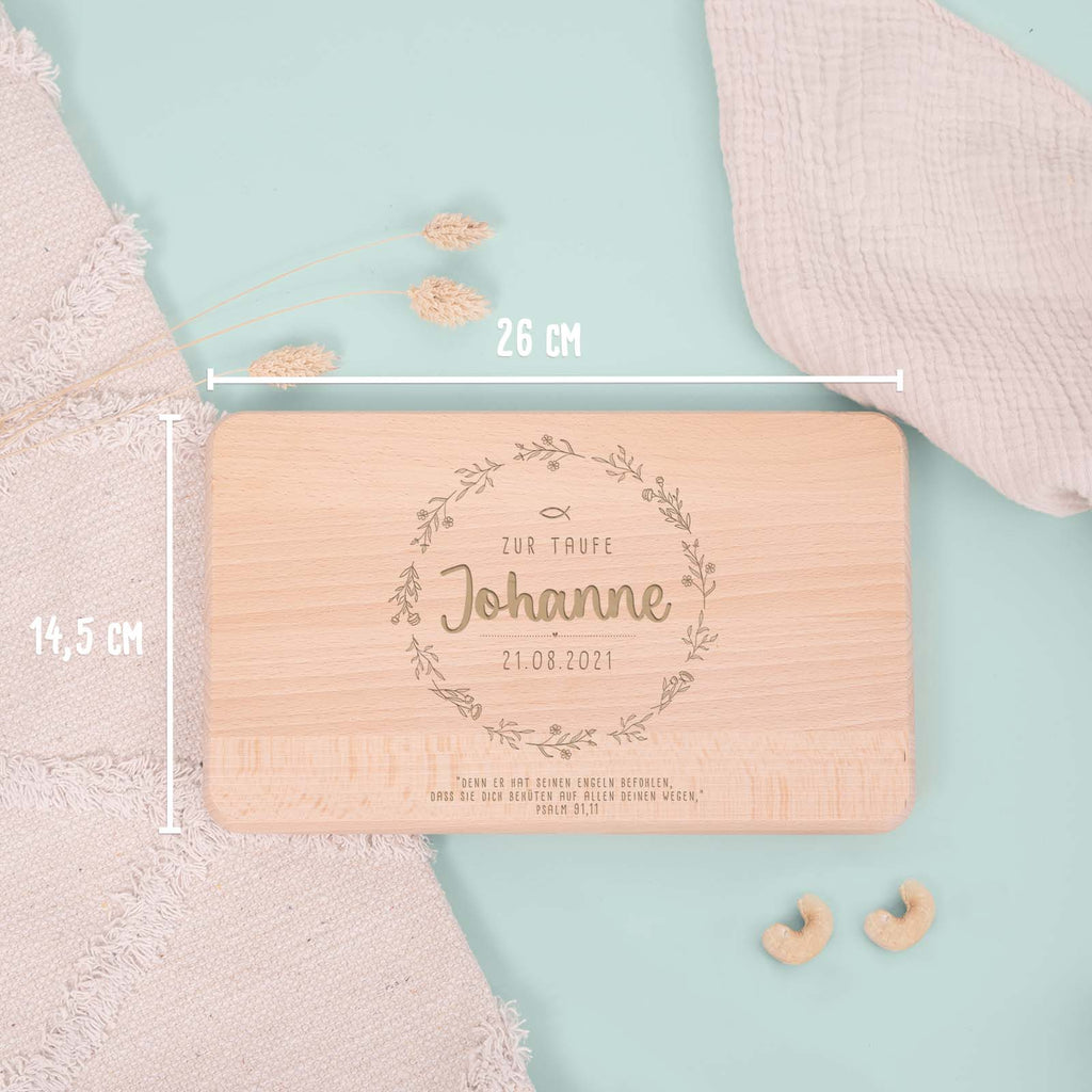 Frühstücksbrettchen Taufgeschenk "Blumenkranz"