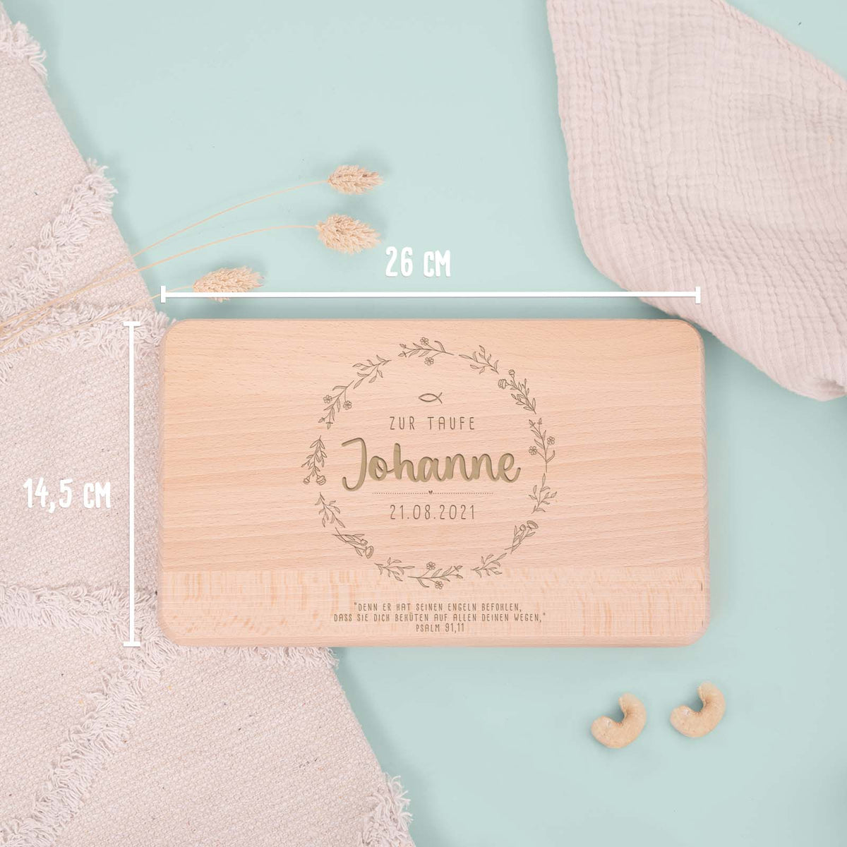 Frühstücksbrettchen Taufgeschenk "Blumenkranz"
