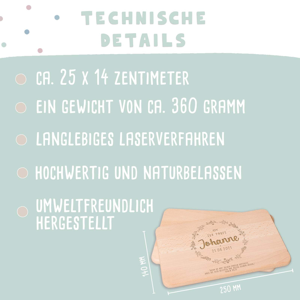 Frühstücksbrettchen Taufgeschenk "Blumenkranz"
