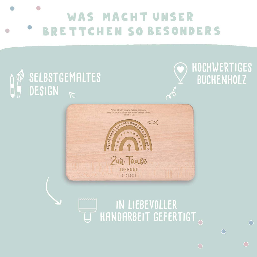 Frühstücksbrettchen Taufgeschenk "Regenbogen"