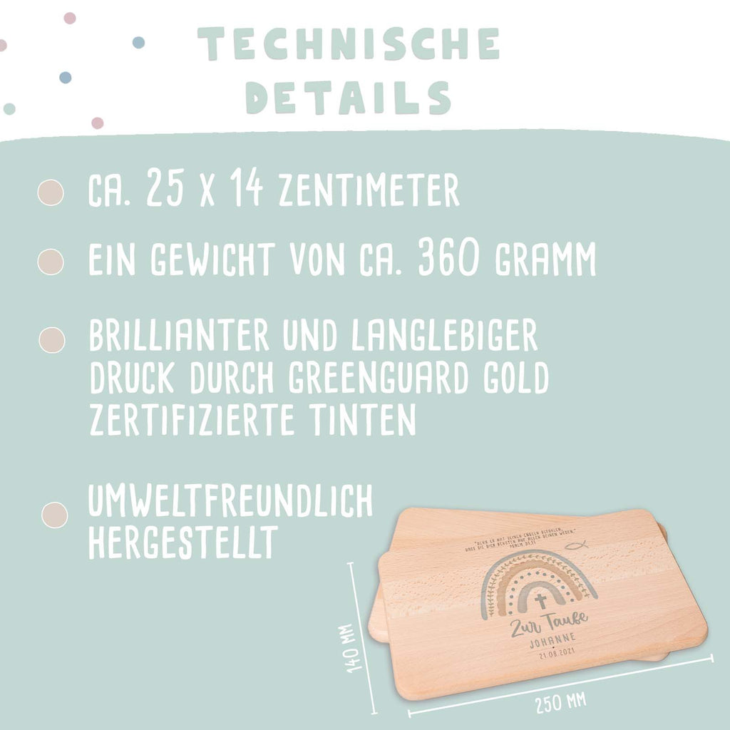 Frühstücksbrettchen Aquarell Taufgeschenk "Regenbogen Blau"