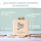 Personalisierte Holzspardose Taufgeschenk "Taube mit Kind" Aquarell