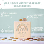 Personalisierte Holzspardose Taufgeschenk "Regenbogen Blau" Aquarell