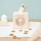 Personalisierte Holzspardose Taufgeschenk "Kreuz Rosa" Aquarell