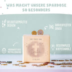 Personalisierte Holzspardose Taufgeschenk "Kreuz Rosa" Aquarell