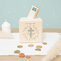 Personalisierte Holzspardose Taufgeschenk "Kreuz Mint" Aquarell