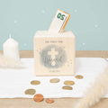 Personalisierte Holzspardose Taufgeschenk "Kreuz Blau" Aquarell