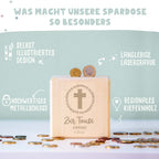 Personalisierte Holzspardose Taufgeschenk "Kreuz" Gravur