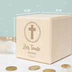 Personalisierte Holzspardose Taufgeschenk "Kreuz" Gravur