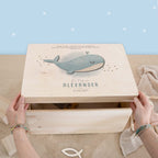 Erinnerungsbox Taufgeschenk "Wal" Aquarell