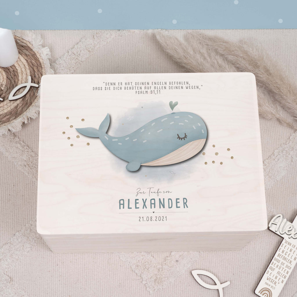 Erinnerungsbox Taufgeschenk "Wal" Aquarell