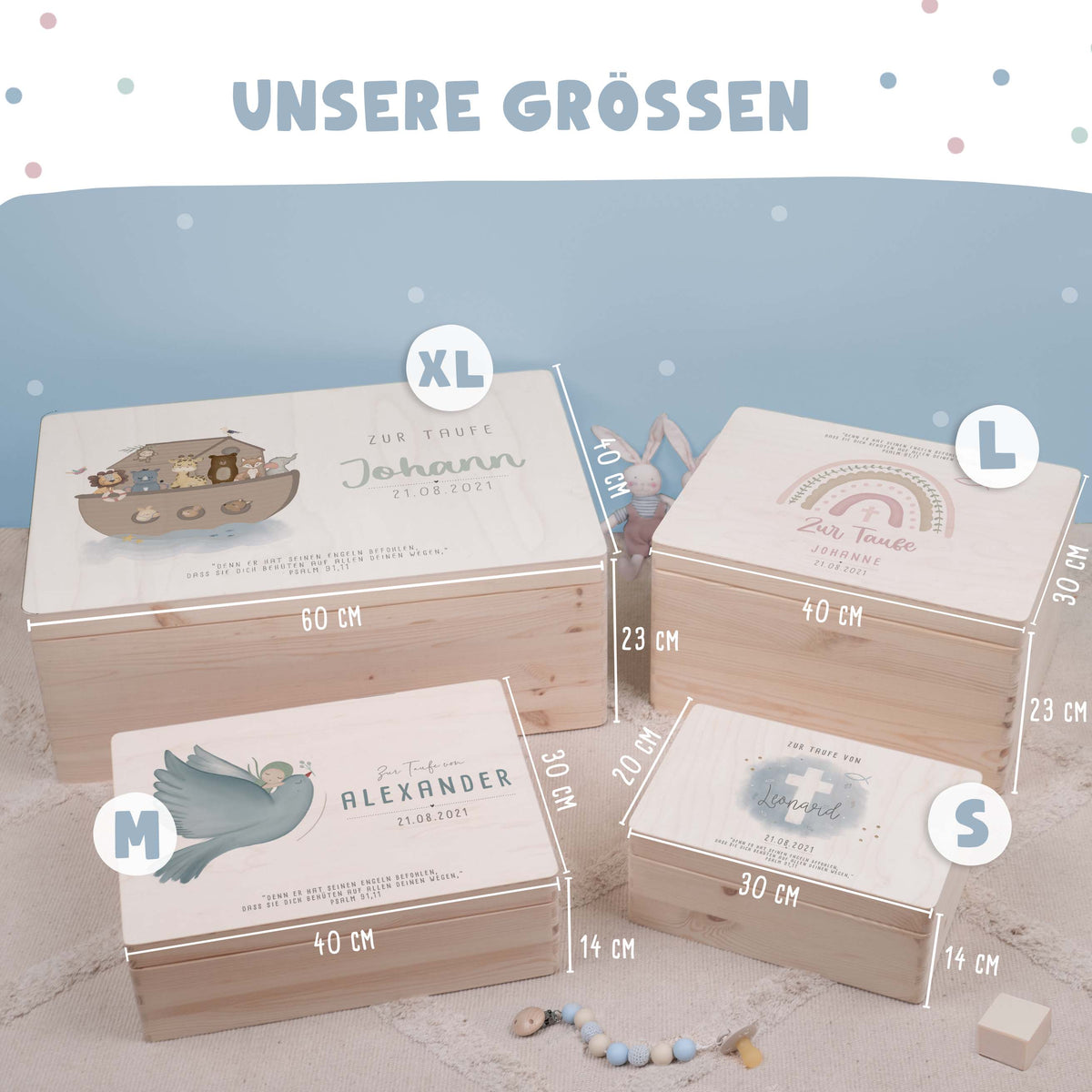 Erinnerungsbox Taufgeschenk "Kreuz Blau" Aquarell