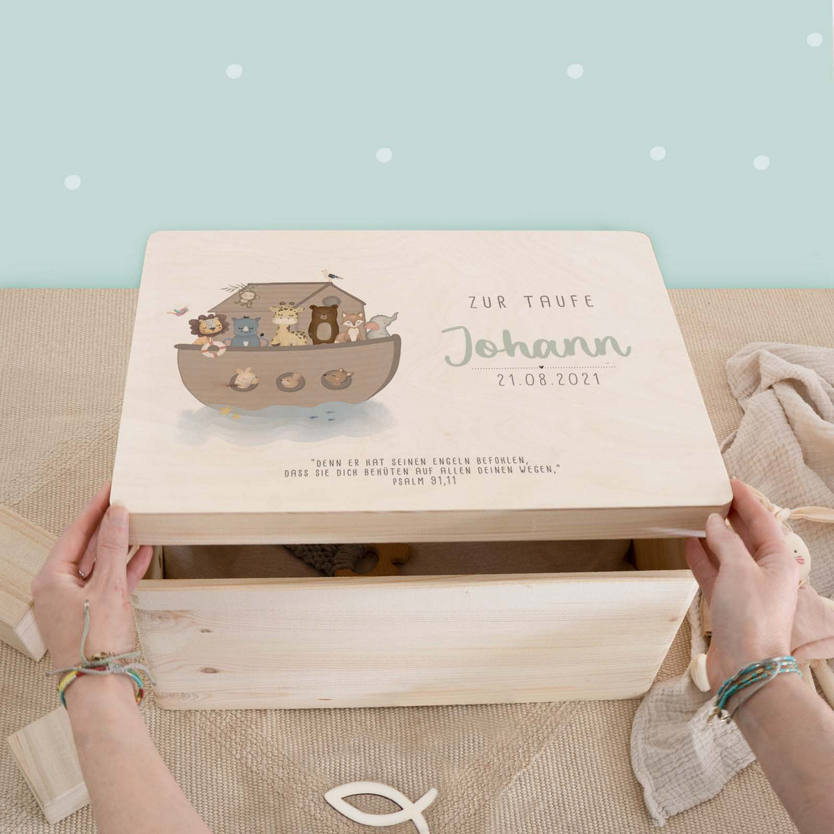 Erinnerungsbox Taufgeschenk "Arche Noah" Aquarell