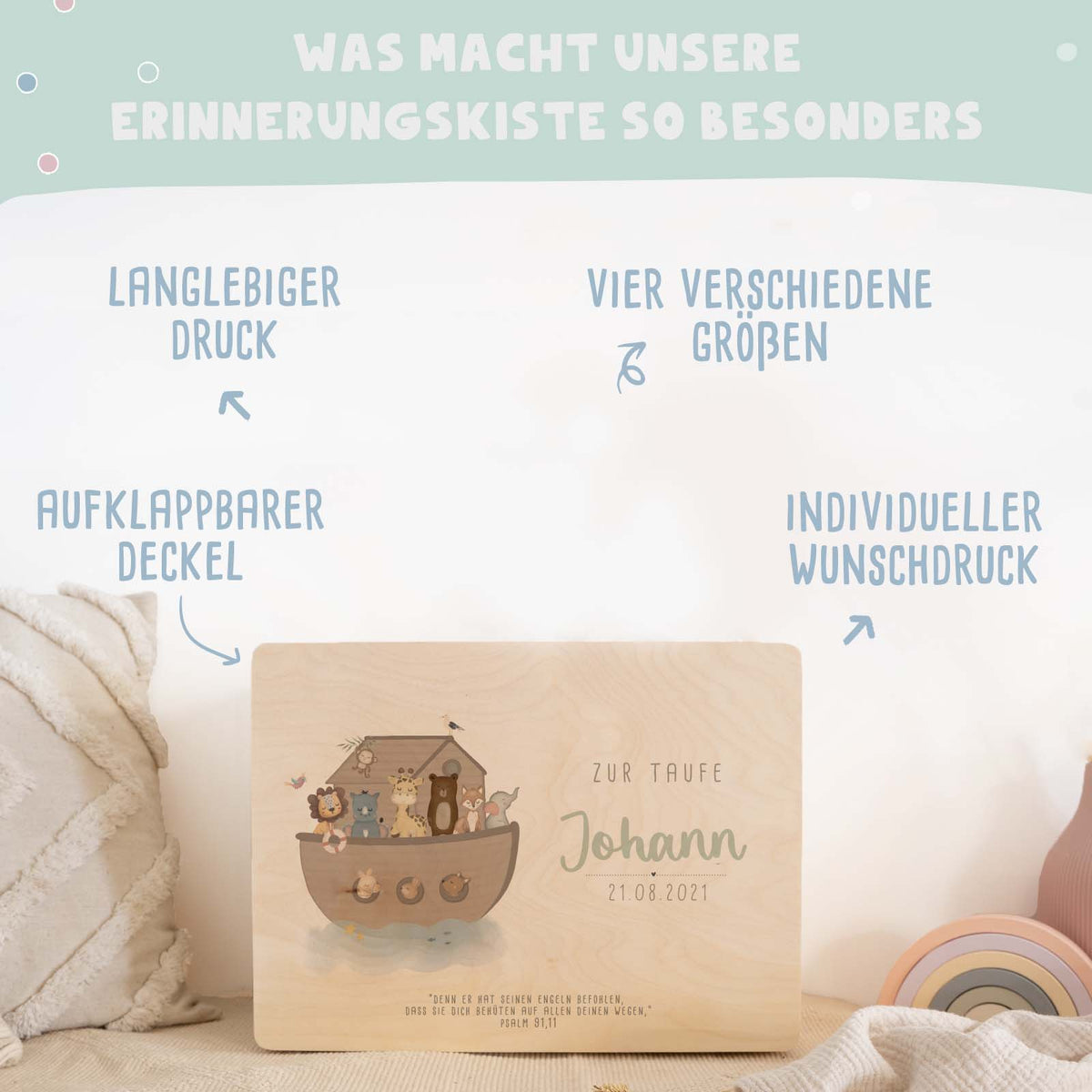 Erinnerungsbox Taufgeschenk "Arche Noah" Aquarell