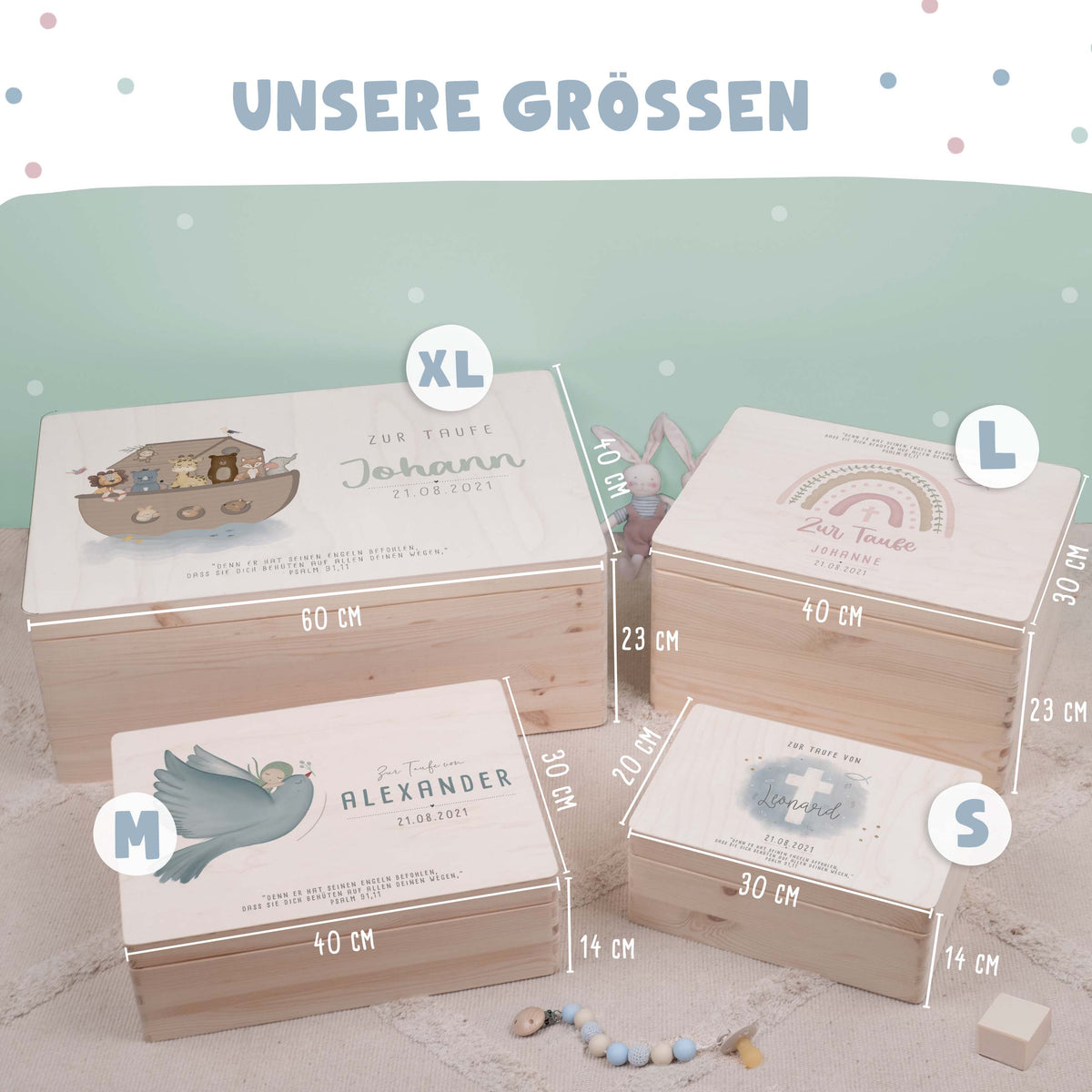 Erinnerungsbox Taufgeschenk "Regenbogen mit Taube" Aquarell