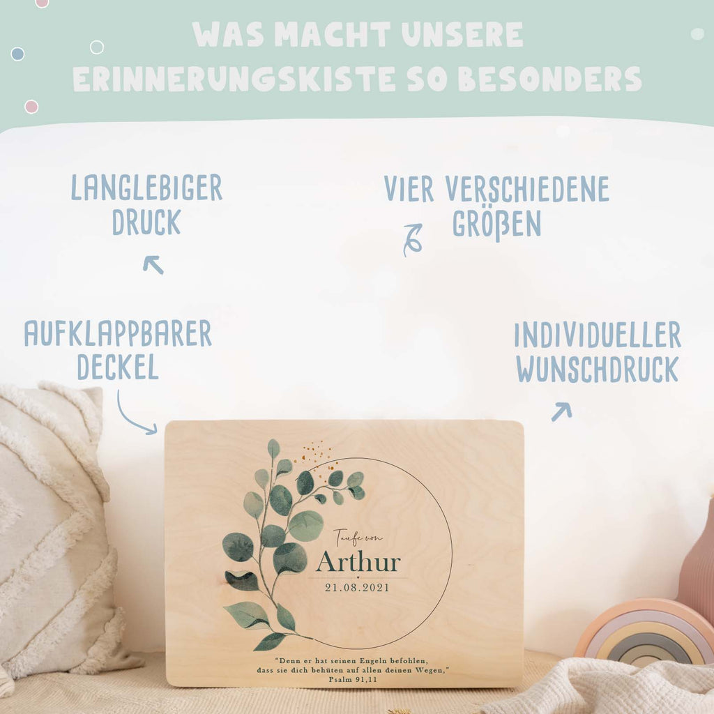 Erinnerungsbox Taufgeschenk "Eukalyptus" Aquarell