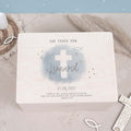 Erinnerungsbox Taufgeschenk "Kreuz Blau" Aquarell