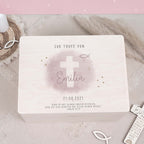 Erinnerungsbox Taufgeschenk "Kreuz Rosa" Aquarell