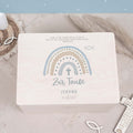 Erinnerungsbox Taufgeschenk "Regenbogen Blau" Aquarell