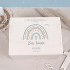 Erinnerungsbox Taufgeschenk "Regenbogen Blau" Aquarell