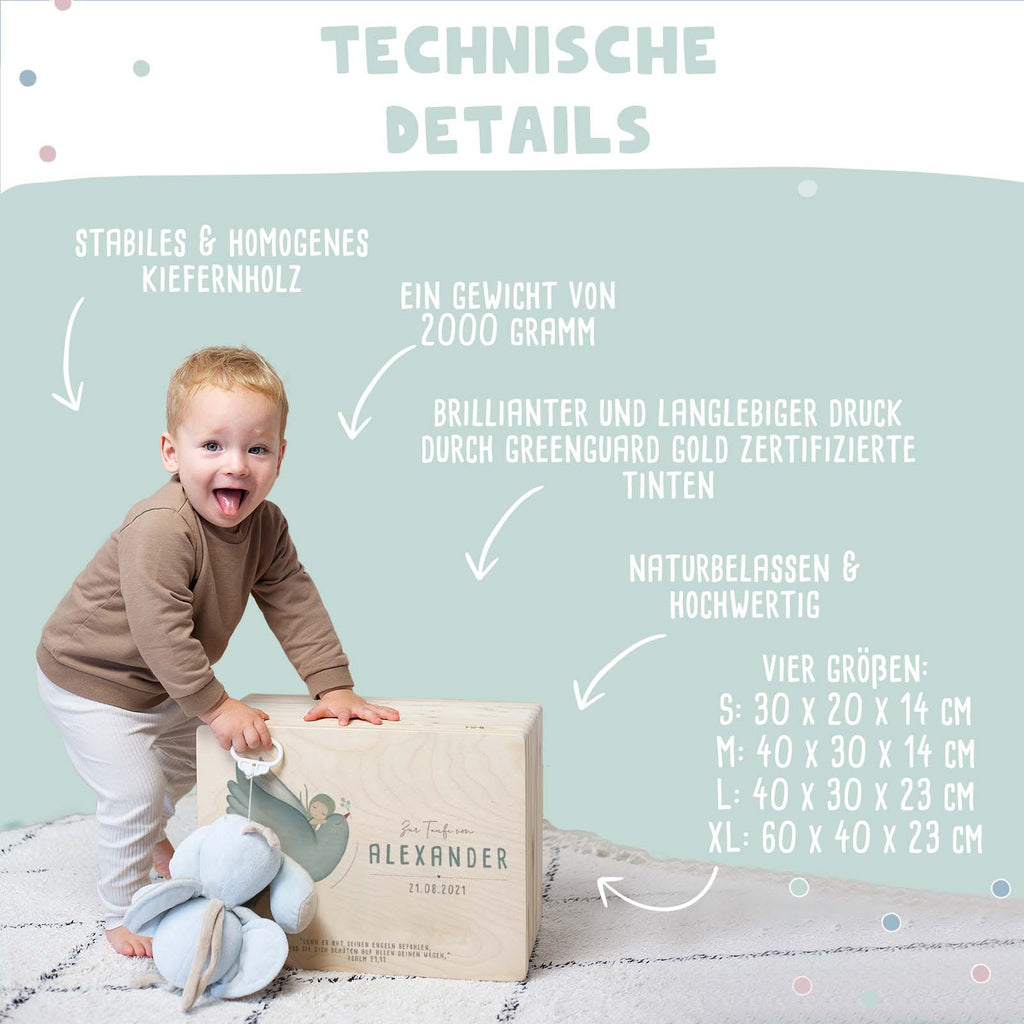 Erinnerungsbox Taufgeschenk "Taube mit Kind" Aquarell