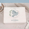 Erinnerungsbox Taufgeschenk "Taube im Kranz" Aquarell