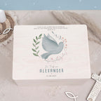 Erinnerungsbox Taufgeschenk "Taube im Kranz" Aquarell