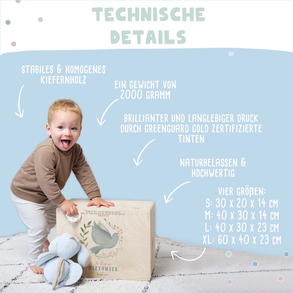 Erinnerungsbox Taufgeschenk "Taube im Kranz" Aquarell
