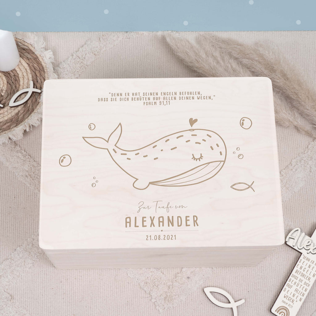Erinnerungsbox Taufgeschenk "Wal" Gravur
