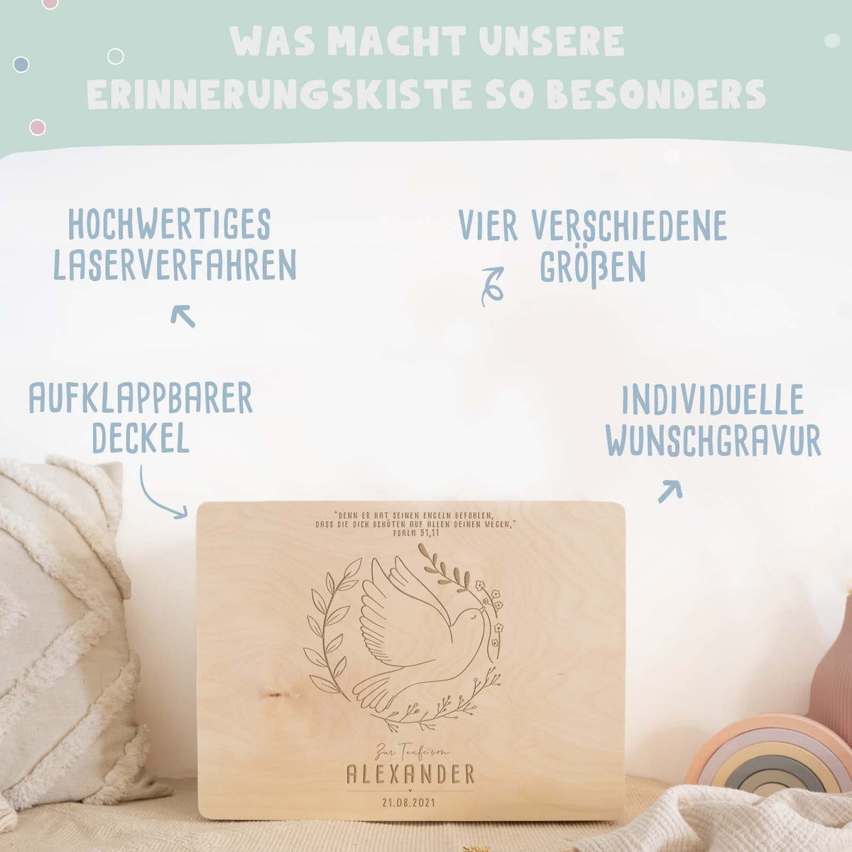 Erinnerungsbox Taufgeschenk "Taube" Gravur
