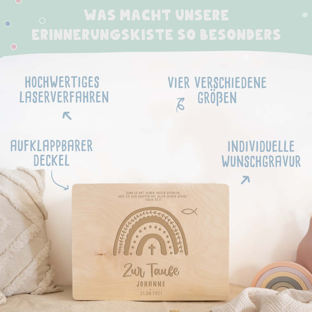 Erinnerungsbox Taufgeschenk "Regenbogen" Gravur