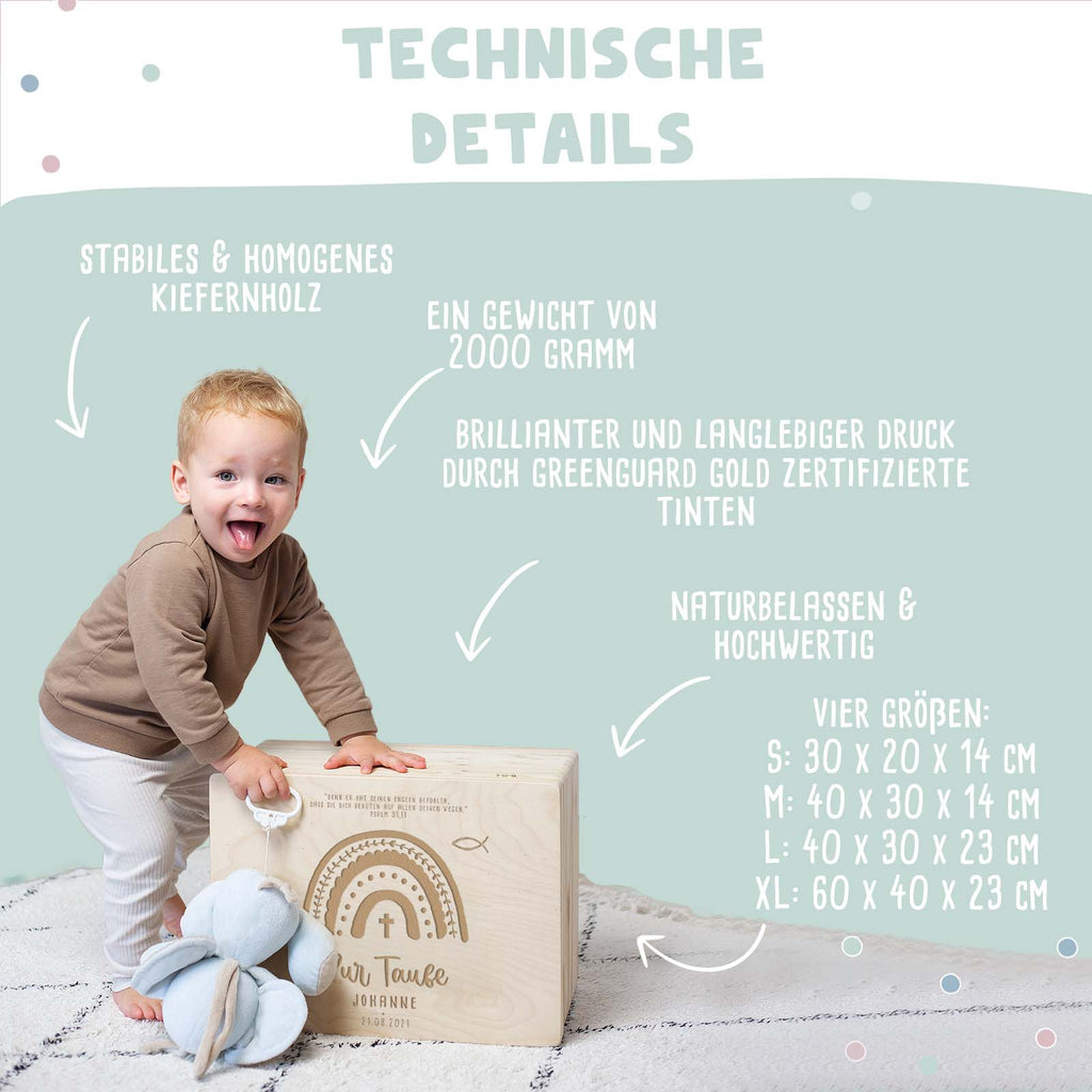 Erinnerungsbox Taufgeschenk "Regenbogen" Gravur